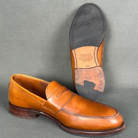 Brooks Brothers Mens Tan Leather Penny Loafers Made in USA Goodyear Welted 8.5 D - Picture 10 of 10